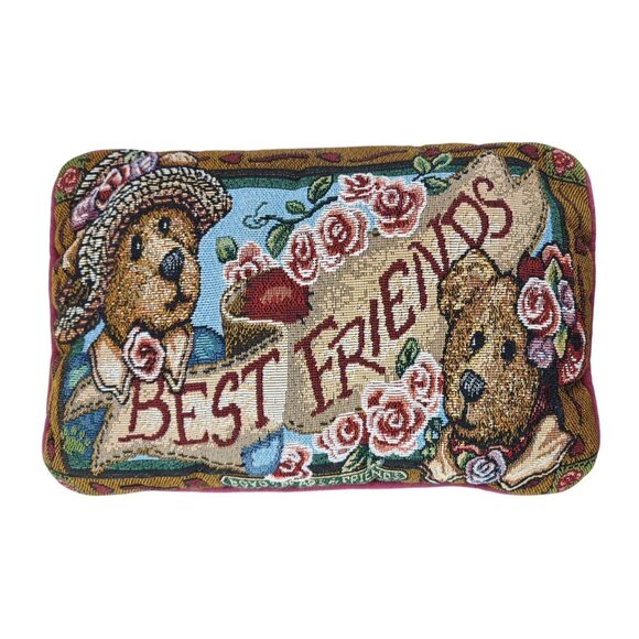 Vintage Boyds Bears Best Friends Tapestry Pillow Teddy Bears Floral Roses Throw - Picture 1 of 6